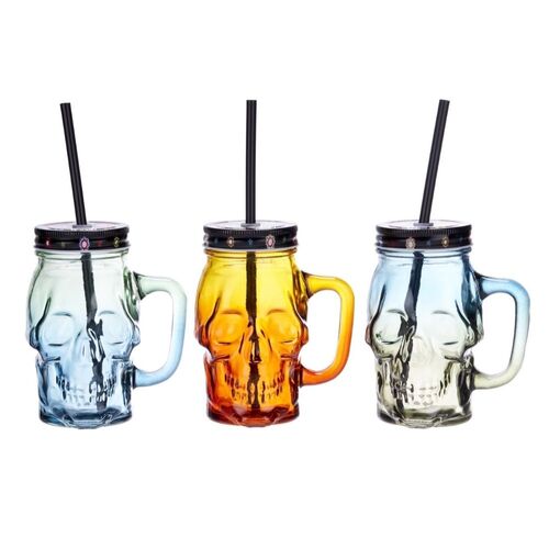 Skull tumbler with straw 470ml 3 colours