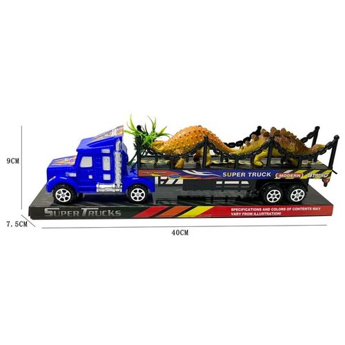 Blue Trailer with two Dinosaurs 40cm